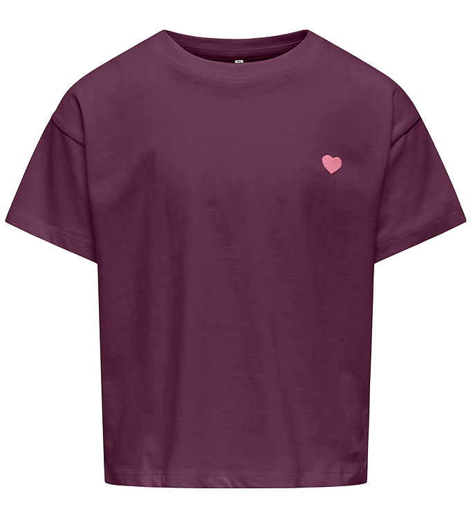 Kids Only T-shirt -KogMaiken - Mauve Wine/Heart Emb/Sea Pink