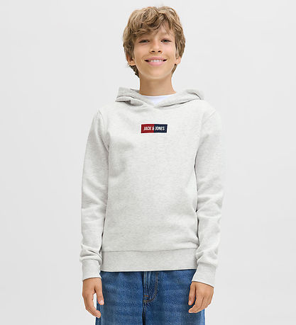 Jack & Jones Hoodie - JjPan - White Melange w. Logo