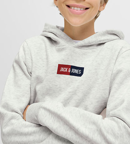 Jack & Jones Hoodie - JjPan - White Melange w. Logo