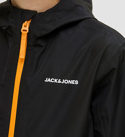 Jack & Jones Regnjakke - PE -  JjefLynn - Sort/Dark Cheddar Zipp