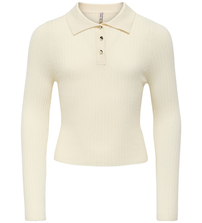 Kids Only Polo - Rib - Strik - KogMila - Birch/Gold Button