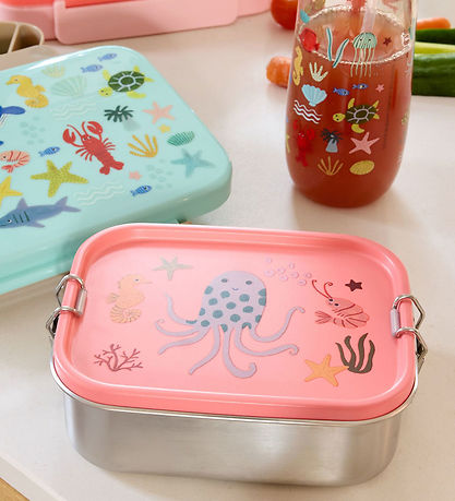 Rice Madkasse - Rustfrit Stål - Lille - 2 Rum - Koral Ocean