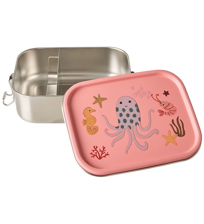 Rice Madkasse - Rustfrit Stål - Lille - m. 2 Rum - Koral Ocean