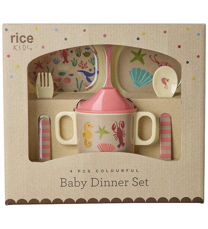 Rice Spisesæt - Melamin - 4 Dele - Koral Ocean Print