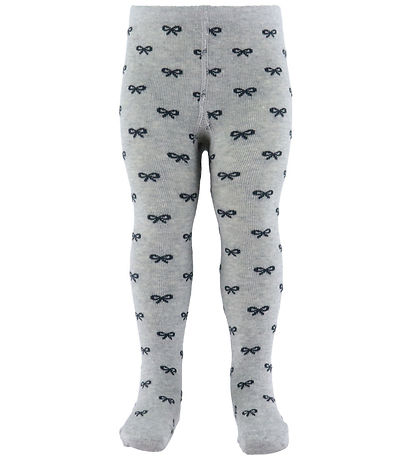 Fuzzies Strømpebukser - Gråmeleret/Sort m. Sløjfer