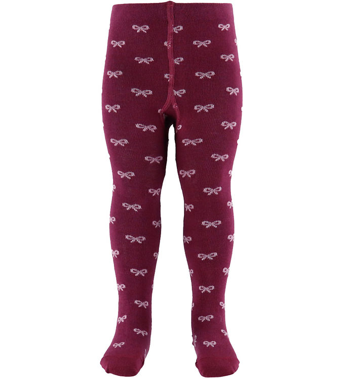Fuzzies Strømpebukser - Bordeaux/Rosa m. Sløjfer