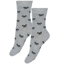 Fuzzies Strømper - 2-pak - Gråmeleret/Sort m. Sløjfer Fuzzies Strømper - 2-pak - Gråmeleret/Sort m. Sløjfer