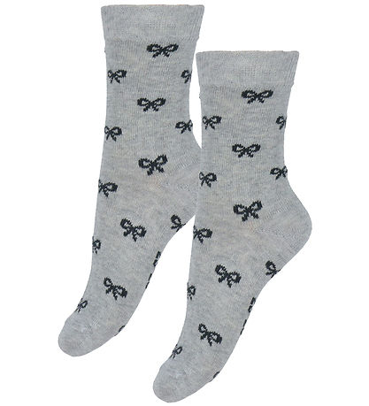 Fuzzies Strømper - 2-pak - Gråmeleret/Sort m. Sløjfer