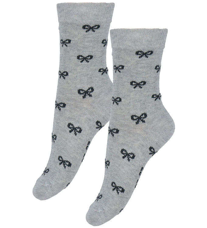 Fuzzies Strømper - 2-pak - Gråmeleret/Sort m. Sløjfer