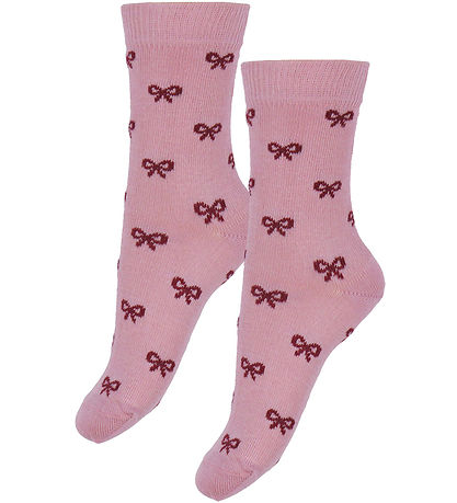 Fuzzies Strømper - 2-pak - Rosa/Bordeaux m. Sløjfer