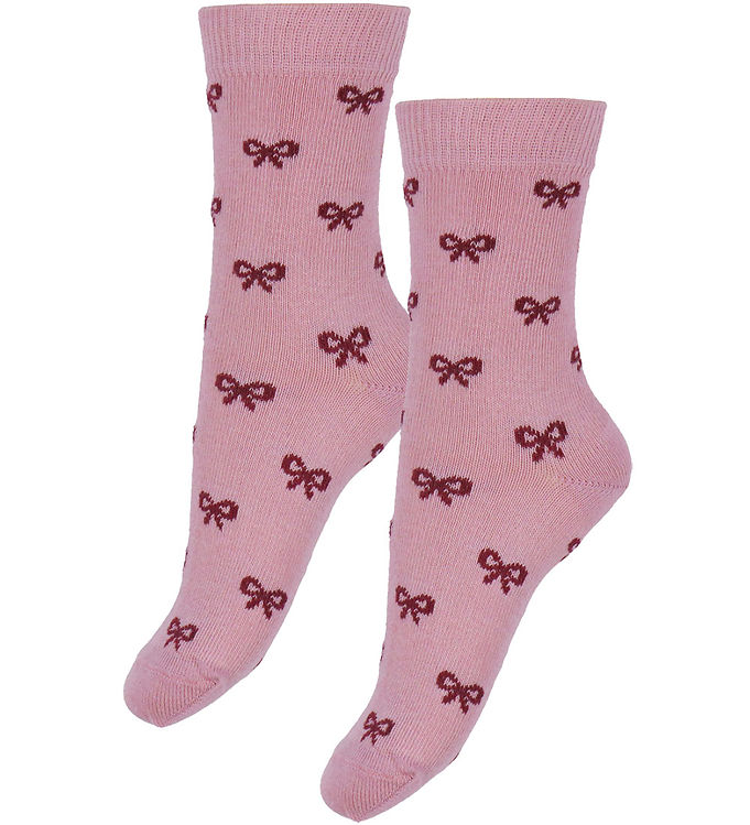 Fuzzies Strømper - 2-pak - Rosa/Bordeaux m. Sløjfer