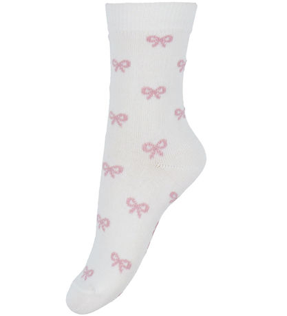 Fuzzies Strømper - 2-pak - Hvid/Rosa m. Sløjfer