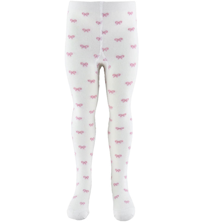 Fuzzies Strømpebukser - Hvid/Rosa m. Sløjfer