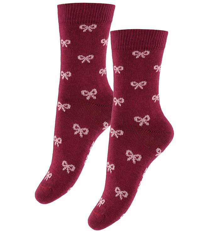 Fuzzies Strømper - 2-pak - Bordeaux/Rosa m. Sløjfer