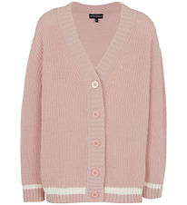 Emporio Armani Cardigan - Strik - Burnished Lilac m. Hvid Emporio Armani Cardigan - Strik - Burnished Lilac m. Hvid