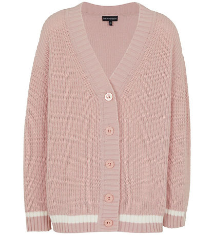 Emporio Armani Cardigan - Strik - Burnished Lilac m. Hvid Emporio Armani Cardigan - Strik - Burnished Lilac m. Hvid