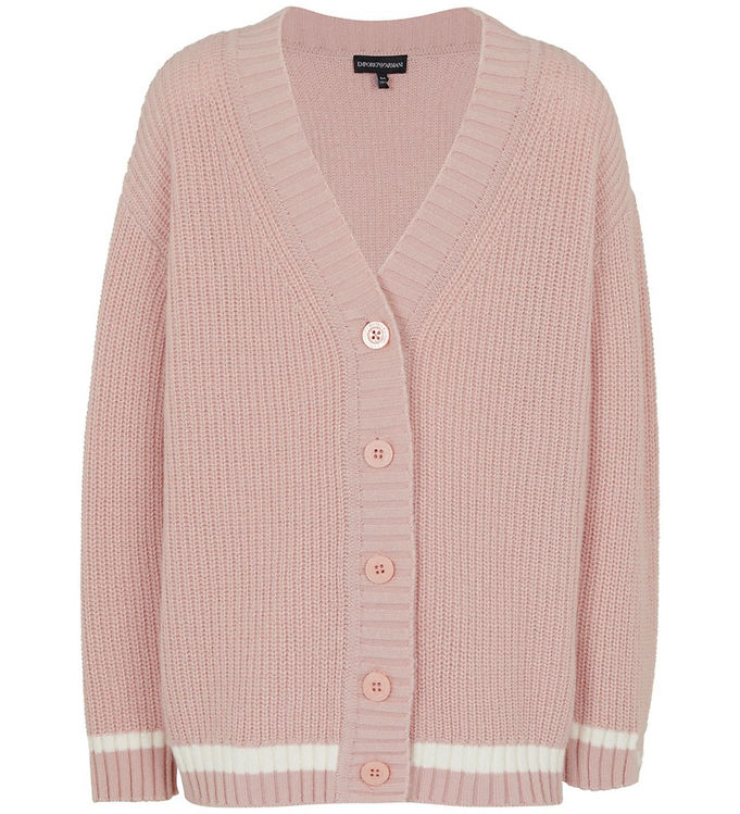 Emporio Armani Cardigan - Strik - Burnished Lilac m. Hvid