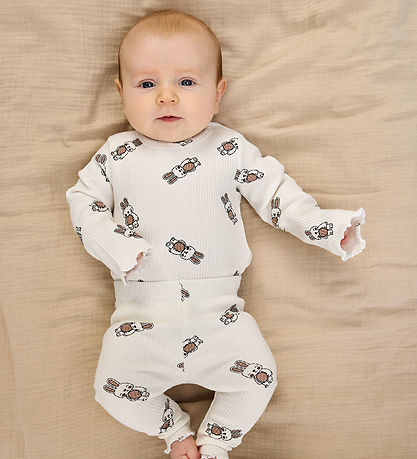 The New Siblings Leggings - Rib - TnsbPippa - Cloud Dancer m. Ka The New Siblings Leggings - Rib - TnsbPippa - Cloud Dancer m. Ka