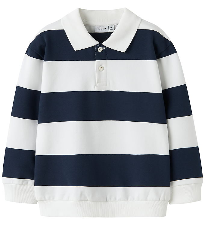 Name It Sweatshirt - Polo - NmmLeopold - Bright White m. Striber