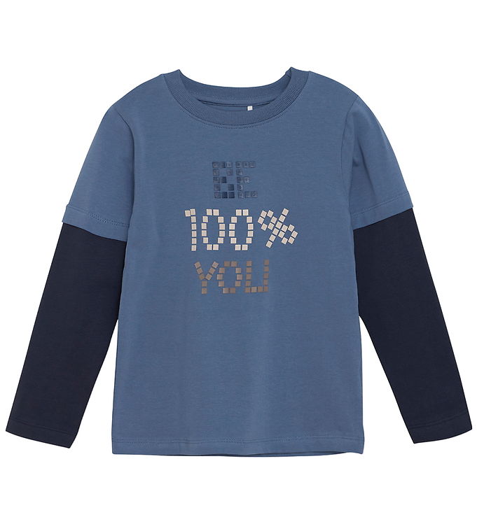 Minymo Bluse - China Blue m. Print