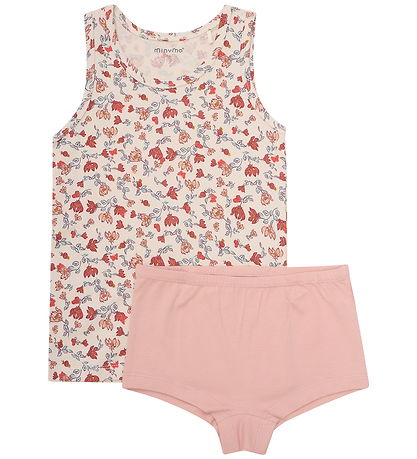 Minymo Undertøj - 2-pak - Sandshell/Rosa m. Blomster Minymo Undertøj - 2-pak - Sandshell/Rosa m. Blomster