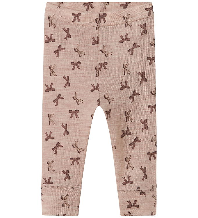 Name It Leggings Shadow Gray Med Sløjfeprint i Merinould - Str. 3m 62cm