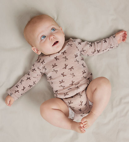 Name It Bodysuit l/s - Wool - NbfWang - Shadow Gray/Bows