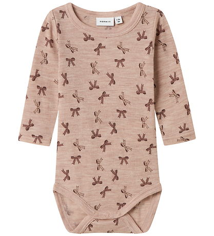 Name It Bodysuit l/s - Wool - NbfWang - Shadow Gray/Bows