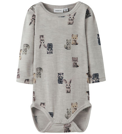 Name It Bodysuit l/s - Wool - NbmWang - Micro Chip/Forest Animal