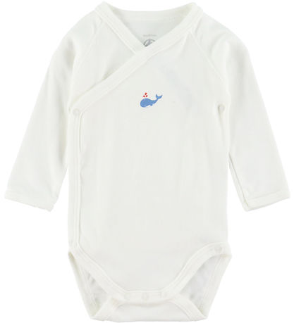 Petit Bateau Slå-om Body l/æ - 5-pak - Hvid/Blå m. Hval