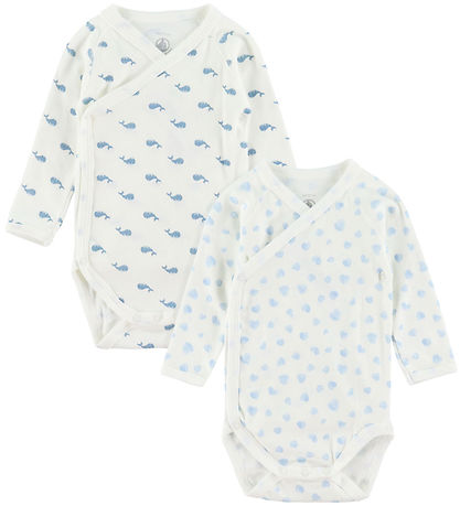 Petit Bateau Slå-om Body l/æ - 5-pak - Hvid/Blå m. Hval