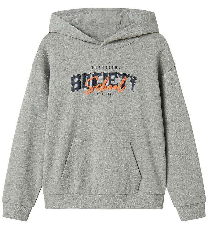 Name It Hoodie Grey Melange Med Frontprint - Str. 6y 116cm