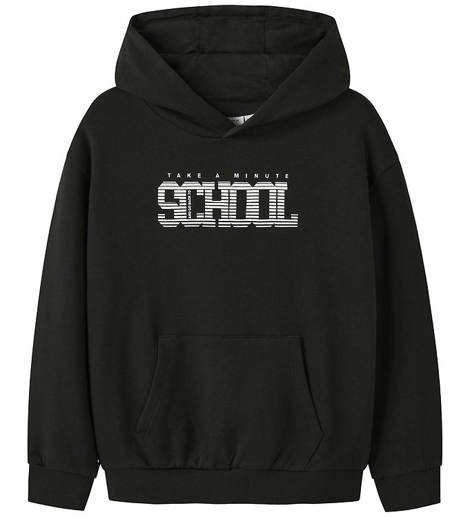 Name It Hoodie Sort Med Gummiprint - Str. 6y 116cm