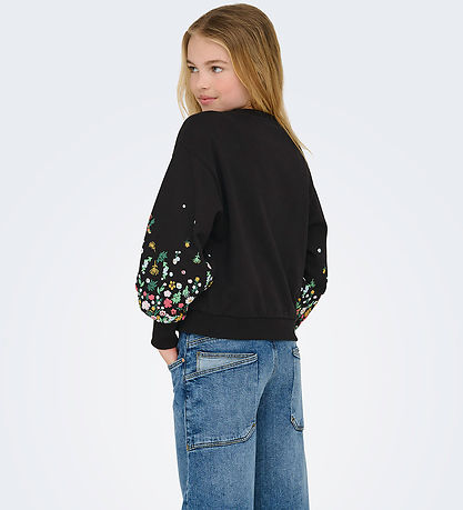 Kids Only Sweatshirt - KogBrooke - Sort/Sleeve Flower
