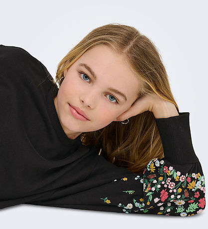 Kids Only Sweatshirt - KogBrooke - Sort/Sleeve Flower