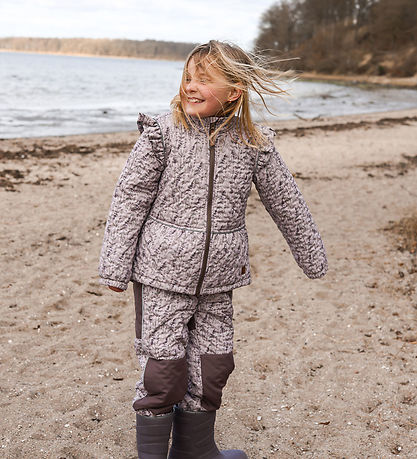 Mikk-Line Termotøj - Cloud Gray m. Blomster/Flæser Mikk-Line Termotøj - Cloud Gray m. Blomster/Flæser