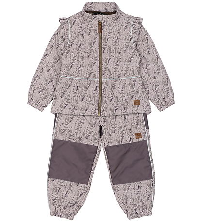 Mikk-Line Termotøj - Cloud Gray m. Blomster/Flæser Mikk-Line Termotøj - Cloud Gray m. Blomster/Flæser