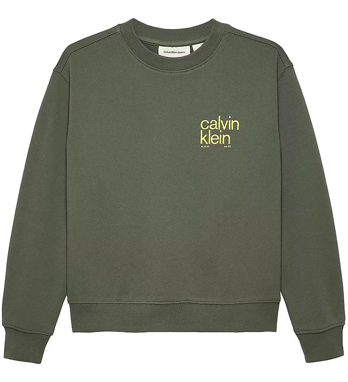 Calvin Klein Sweatshirt - Relaxed Back Print - Thyme Green m. Gu
