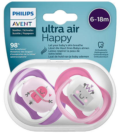 Philips Avent Sutter - 2-pak - Ultra Air - Pink/Lilla m. Robot