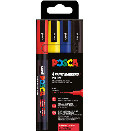 Posca Tuscher - PC-3M - 4 stk. - Rød/Gul/Blå/Sort Posca Tuscher - PC-3M - 4 stk. - Rød/Gul/Blå/Sort