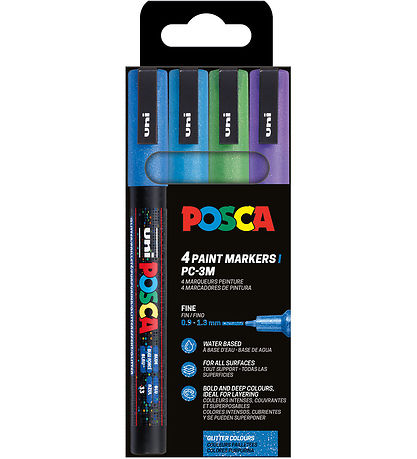 Posca Tuscher - PC-3M - 4 stk. - Blå/Grøn/Lilla m. Glimmer Posca Tuscher - PC-3M - 4 stk. - Blå/Grøn/Lilla m. Glimmer