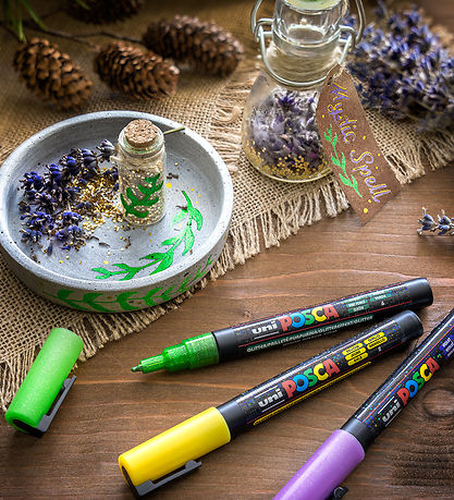 Posca Tuscher - PC-3M - 4 stk. - Orange/Rosa/Rød/Gul m. Glimmer