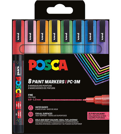 Posca Tuscher - PC-3M - 8 stk. - Multifarvet m. Glimmer