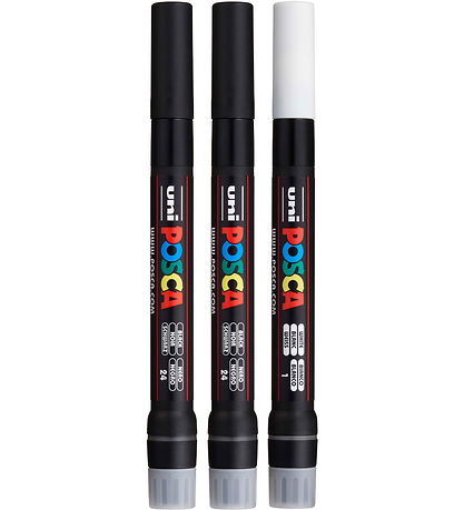 Posca Tuscher m. Pensel-spids - PCF-350 - 3 stk. - Hvid/Sort