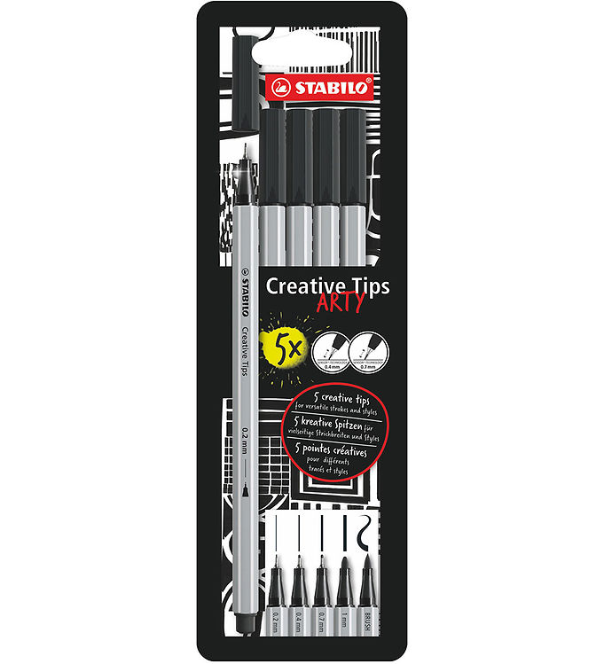 Stabilo Creative Tips 5 stk. etui - med 5 forskellige stregbredder, sort blæk