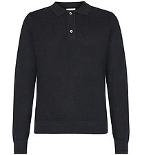 Grunt Polobluse - Strik - GrHam - Black Melange Grunt Polobluse - Strik - GrHam - Black Melange