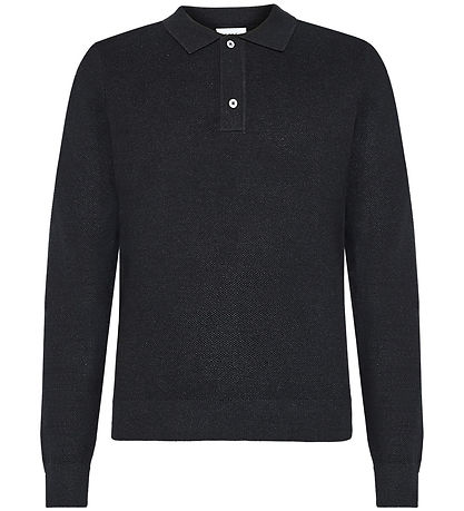 Grunt Polobluse - Strik - GrHam - Black Melange Grunt Polobluse - Strik - GrHam - Black Melange