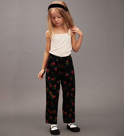 Mini Rodini Bukser - Sort m. Tyttebær