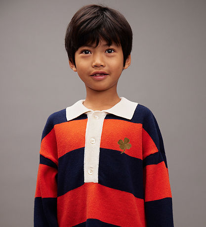 Mini Rodini Bluse - Strik - Rugby - Rød/Blå/Hvid