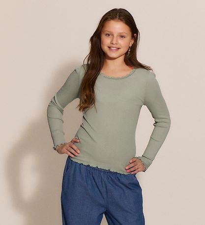 Rosemunde Bluse - Rib - Balta - Abbey Stone m. Blonder